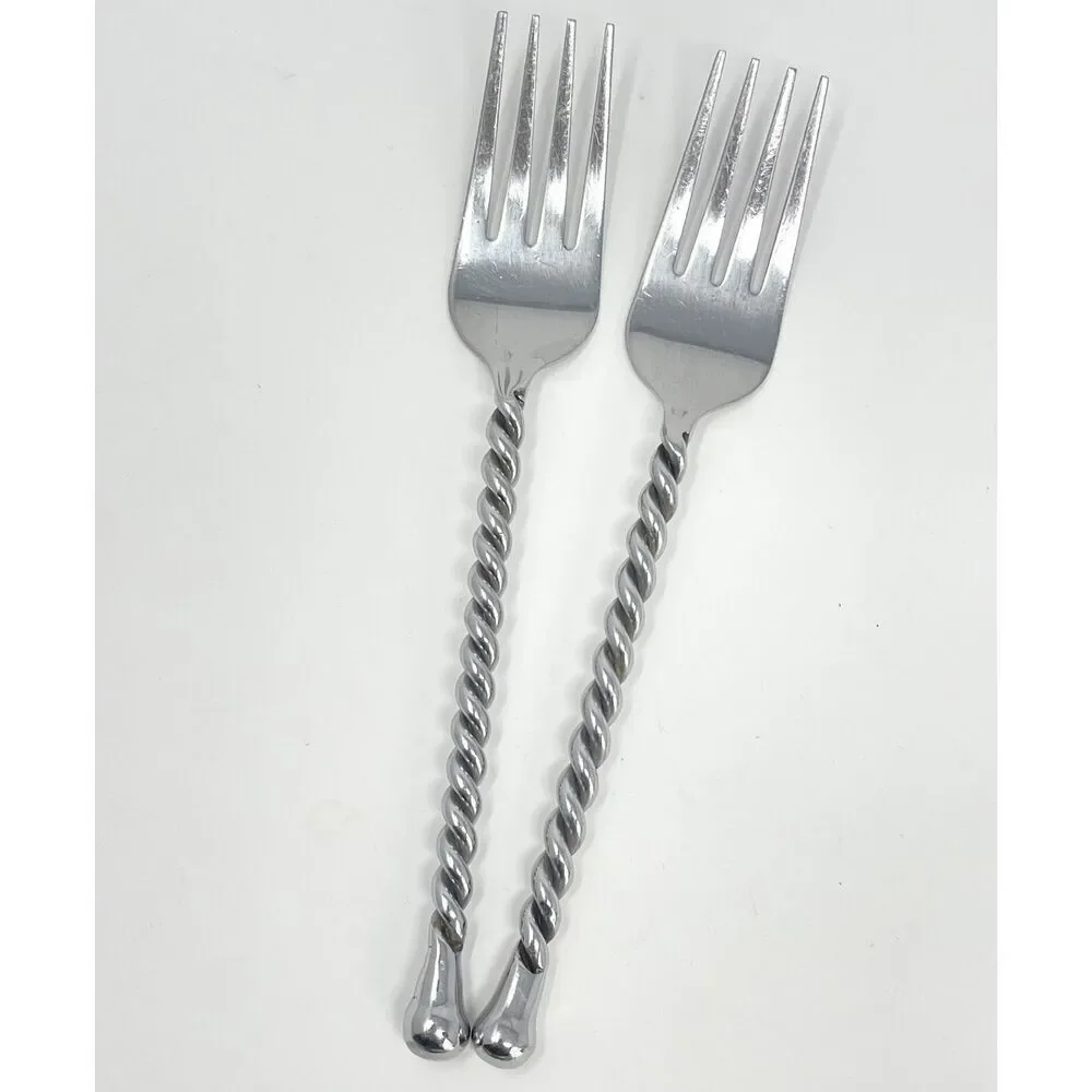 Hampton Carousel Salad Forks Twisted Stainless Flatware 7 3/8” Set Of 2